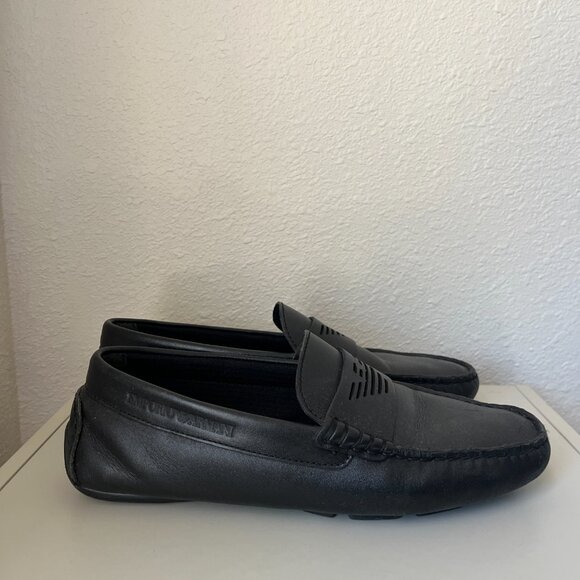 Emporio Armani Men\'s Black Leather Driver Loafers Shoes Size 8 main image 9